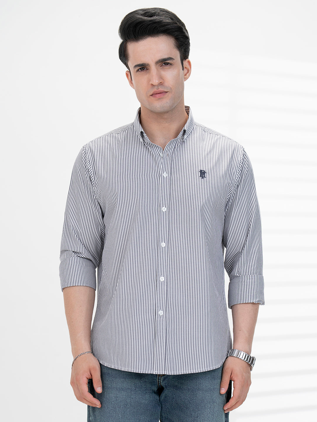 Shirts Red Tape Men's Dark Grey Stripe Full Sleeve Shirt - Image 1