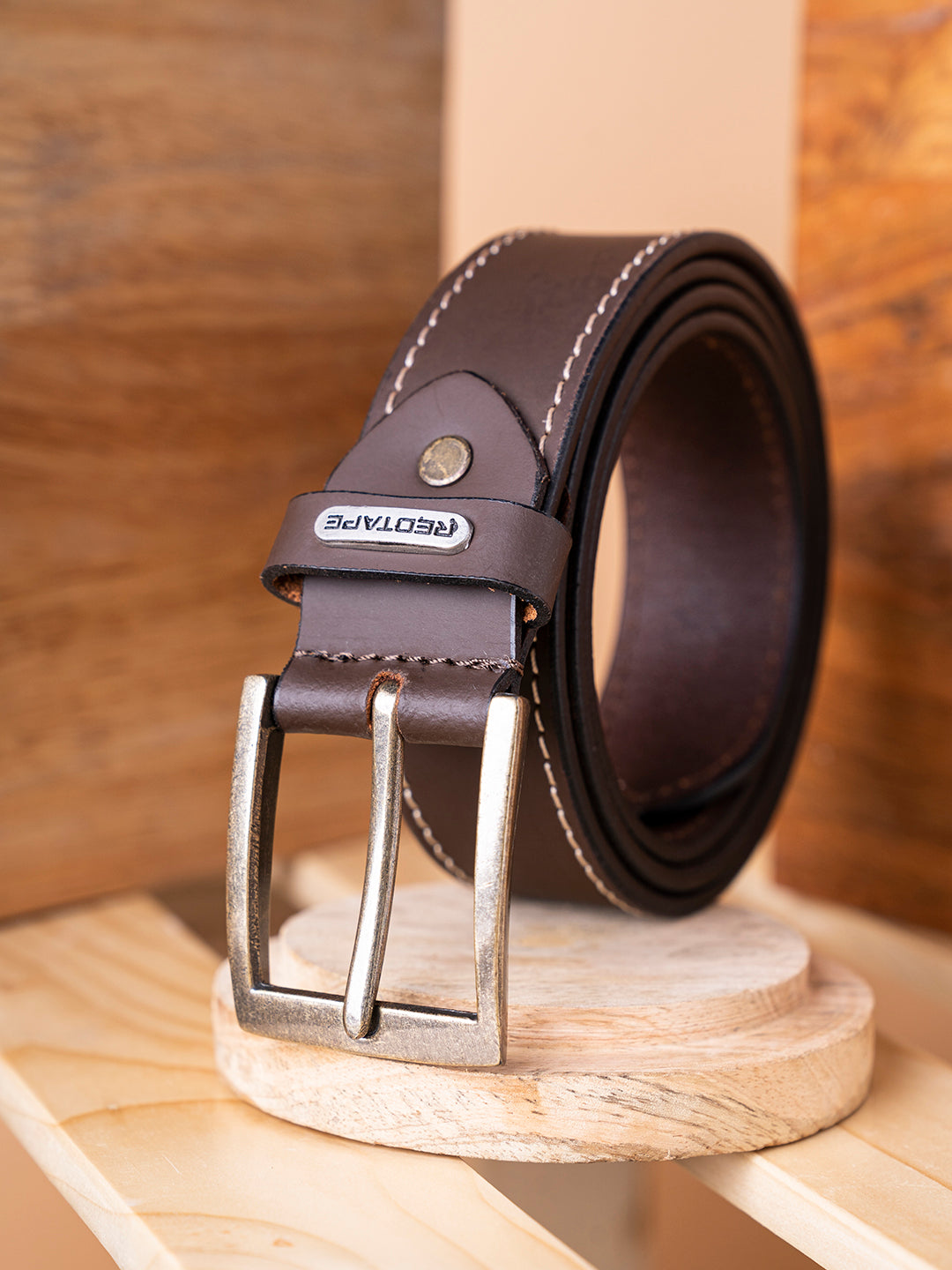 Men Brown Leather Belt Redtape