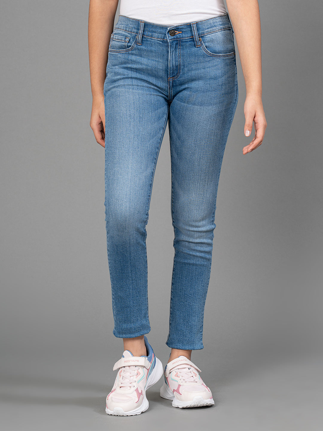 Girls Light Blue Lycra Washed Jeans