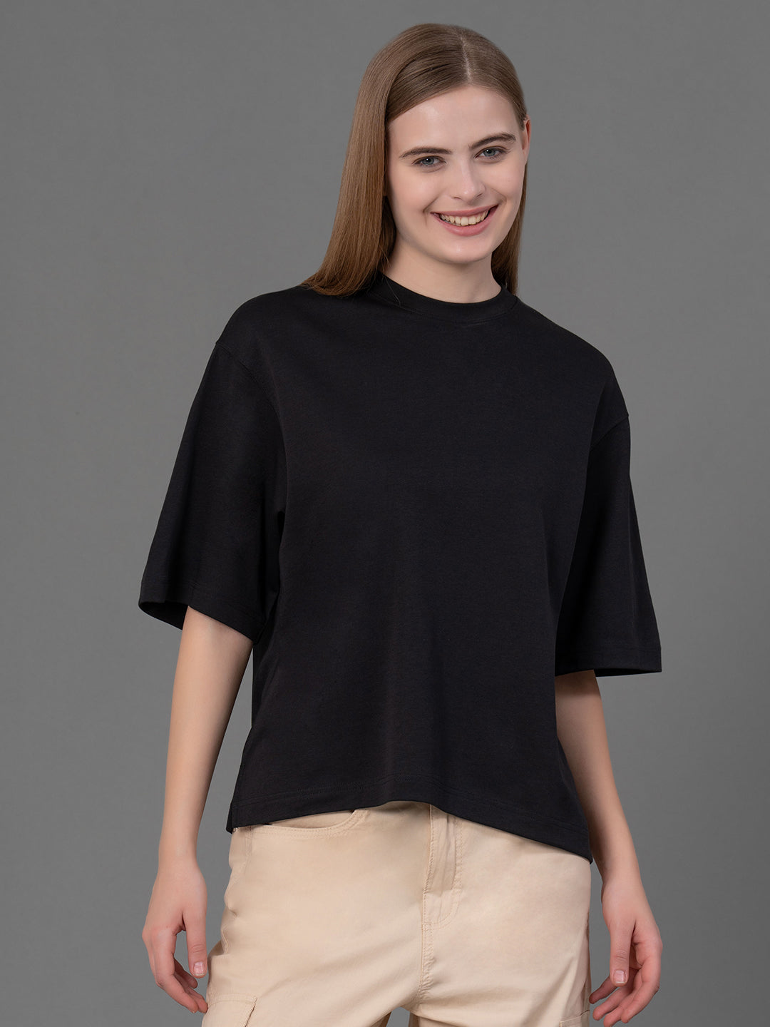 Black Oversized T-Shirt for Women Redtape
