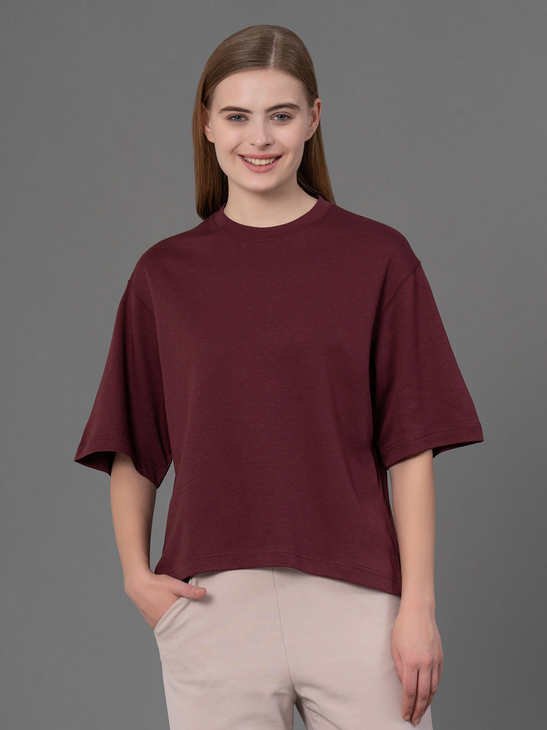 Wine Oversized T-Shirt for Women Redtape1