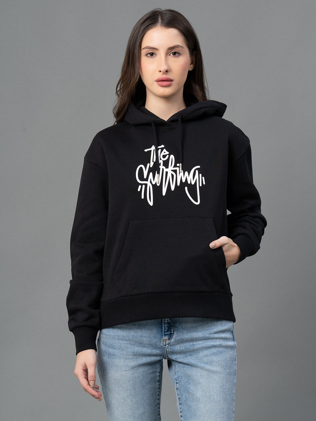 Women Black Graphic Print Hoodie