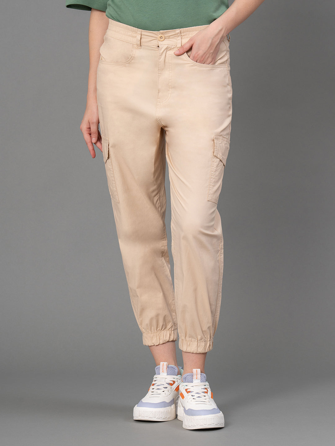 Beige Solid Joggers for Women Redtape