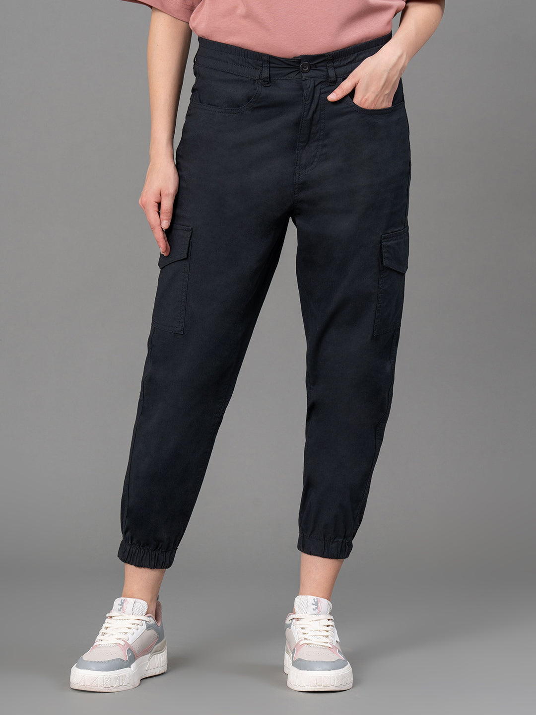 Black Solid Joggers for Women Redtape - Main Image