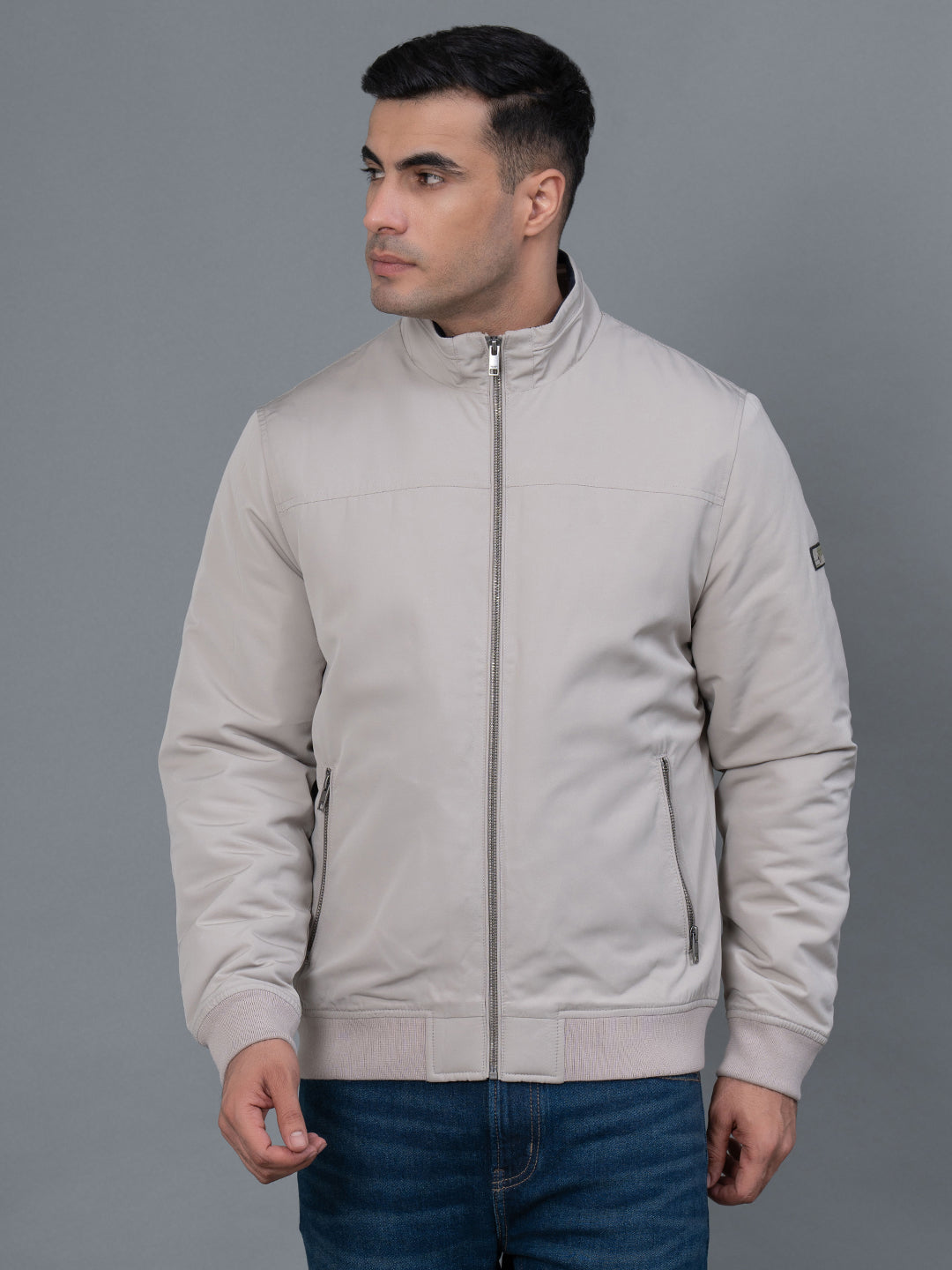 Red Tape Light Gray Bomber Jacket Buy Red Tape Light Beige Solid Polyester  Men's Bomber Jacket Online