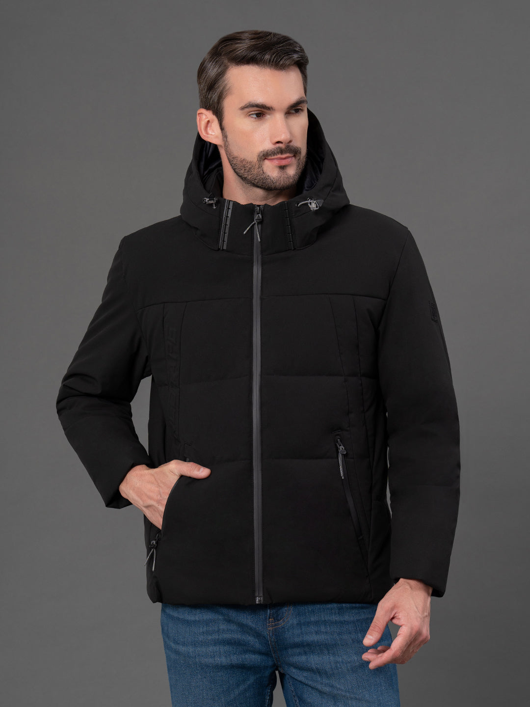 Black Puffer Mens Warm Padded Jacket RUDSAK JACK Men's Quilted