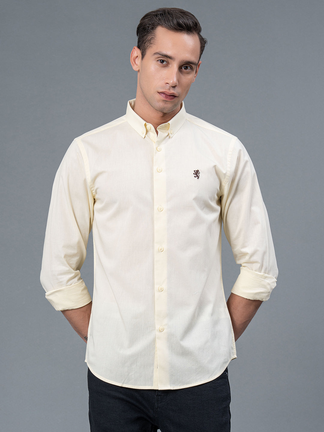 Solid Men's Cotton Button Down Shirt - Image 1