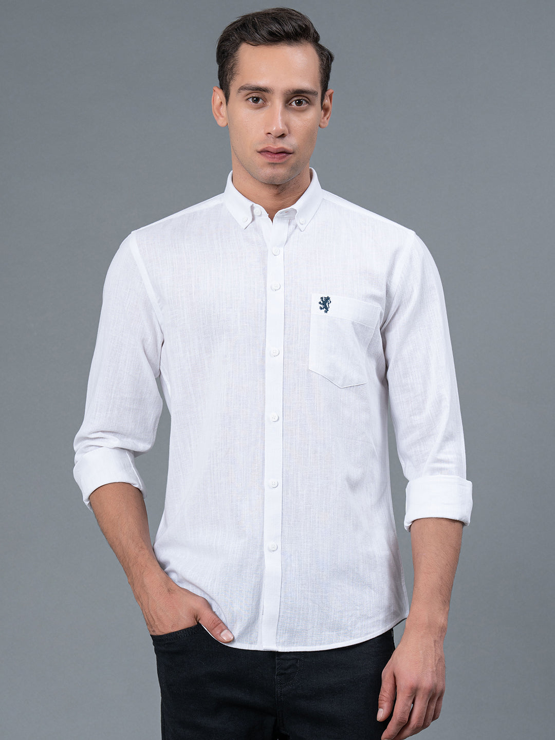 Solid Button Down Shirt for Men Redtape1