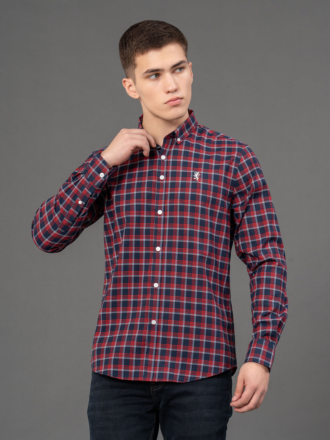 Red Tape Indigo Checked Shirt for Men Classic Versatile Redtape