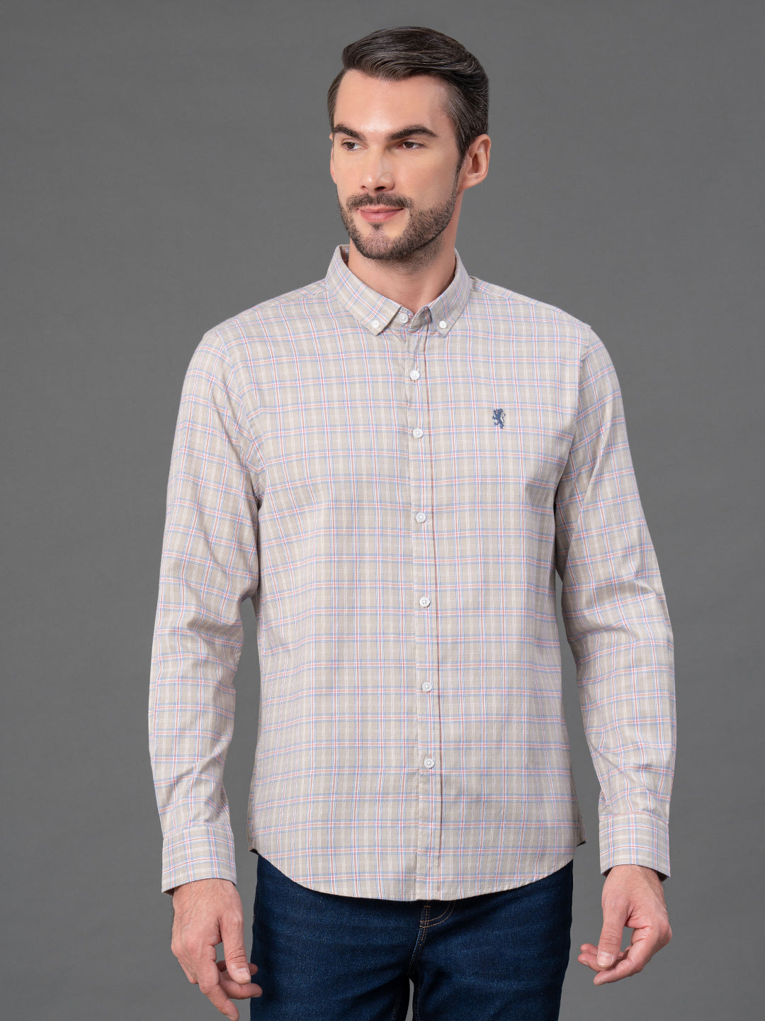 RedTape Light Khaki Checked Shirt for Men