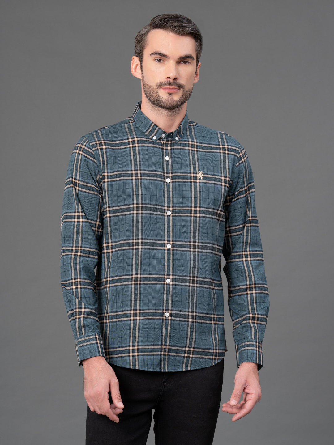Dark Turquoise Checked Shirt for Men Redtape