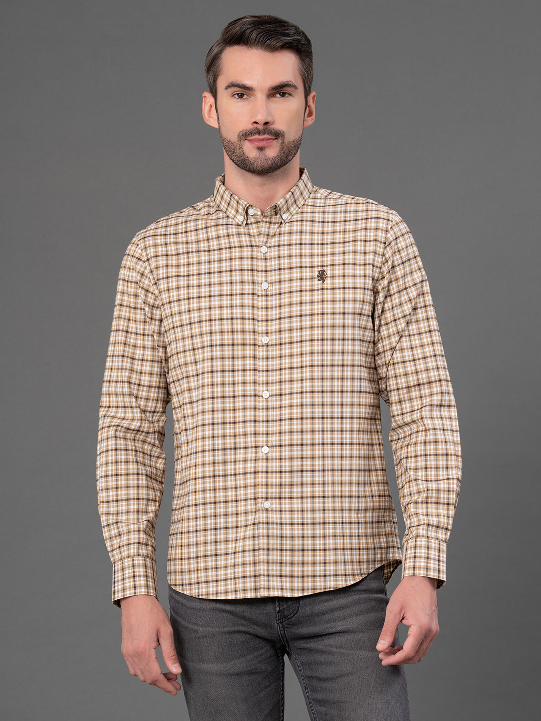 Light Brown Checked Shirt for Men | Redtape