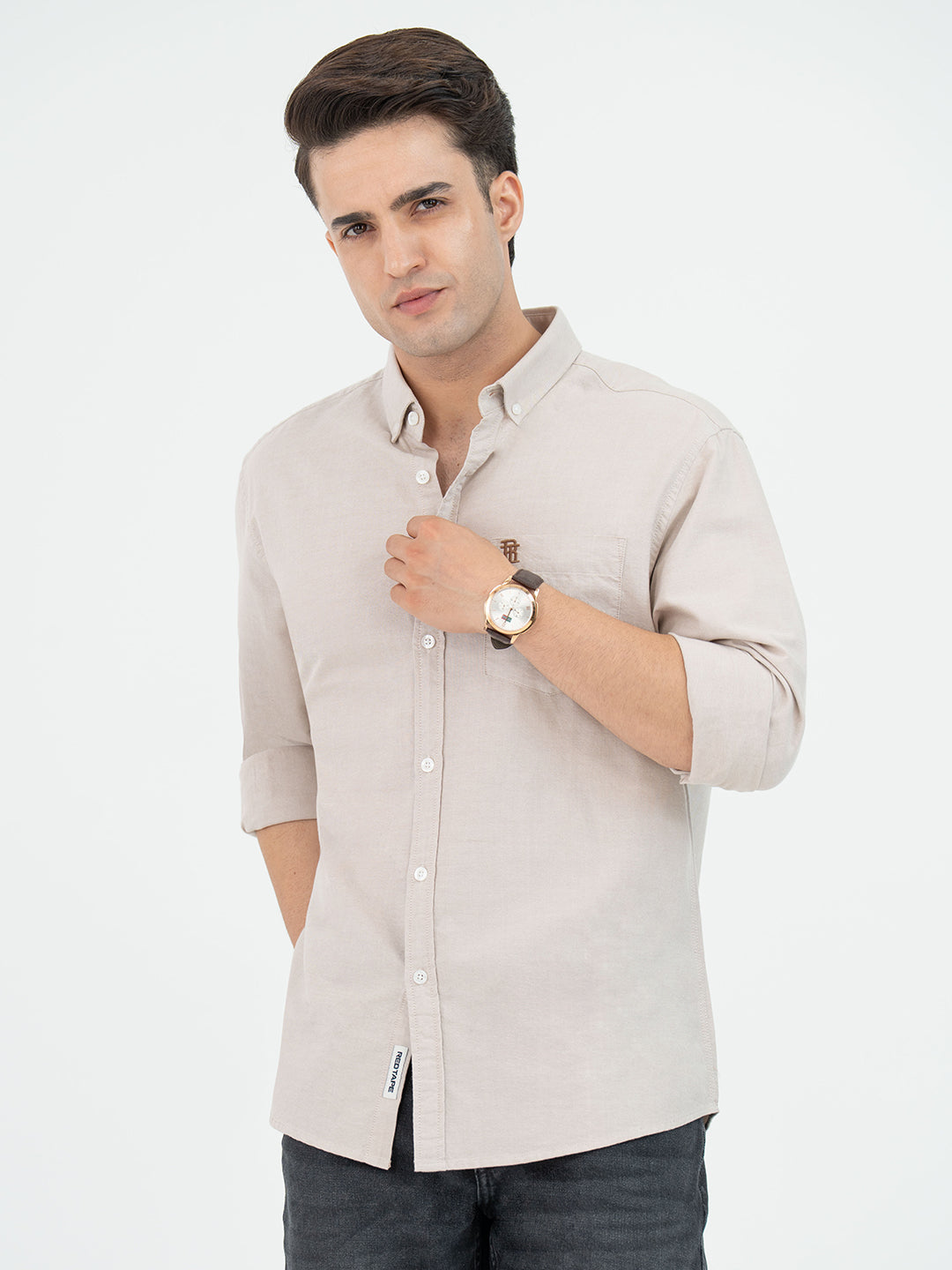 Shirts Red Tape Men's Sand Solid Oxford Full Sleeve Shirt