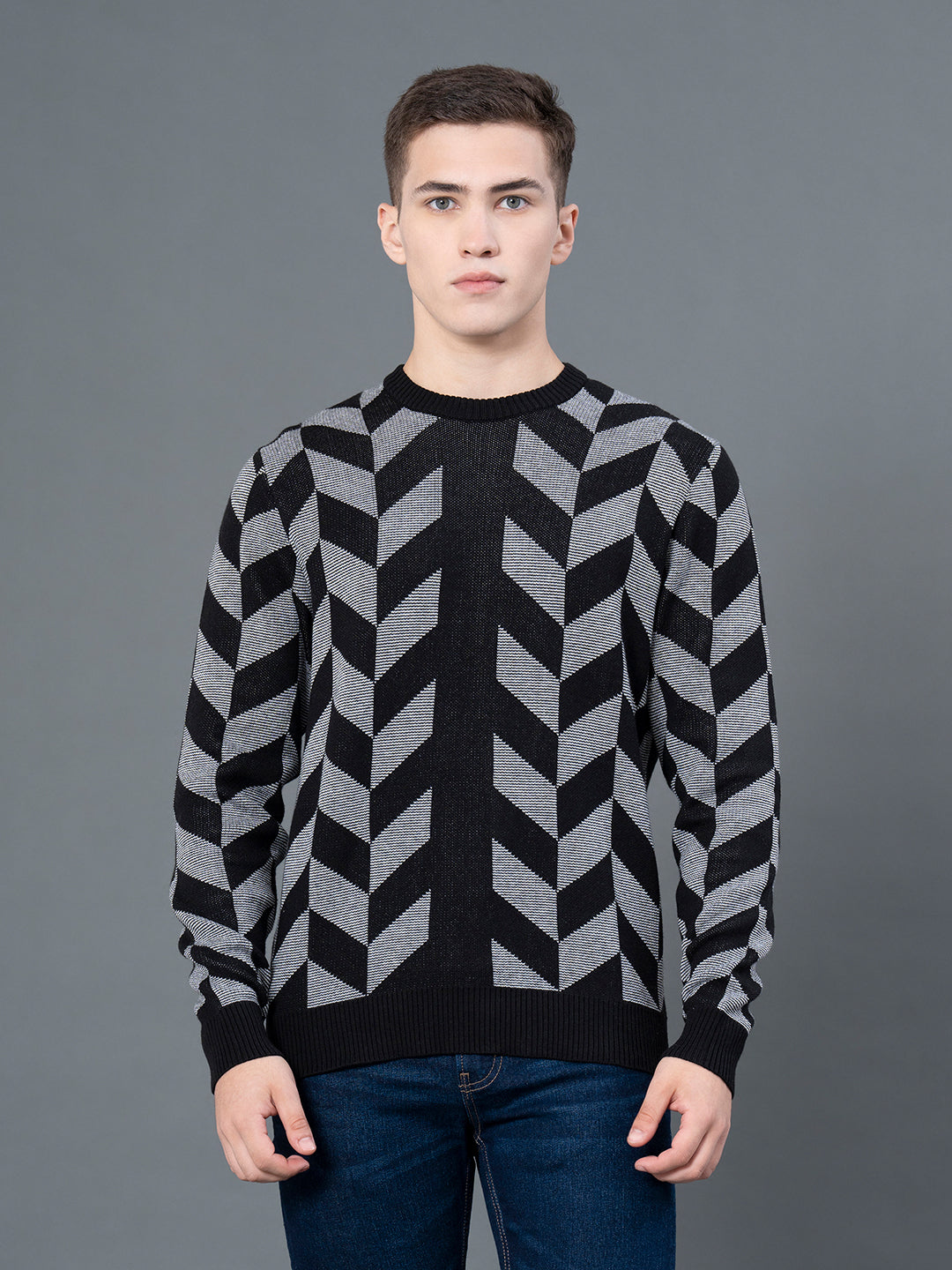 Round Neck Pattern Sweater for Men Redtape - Main Image