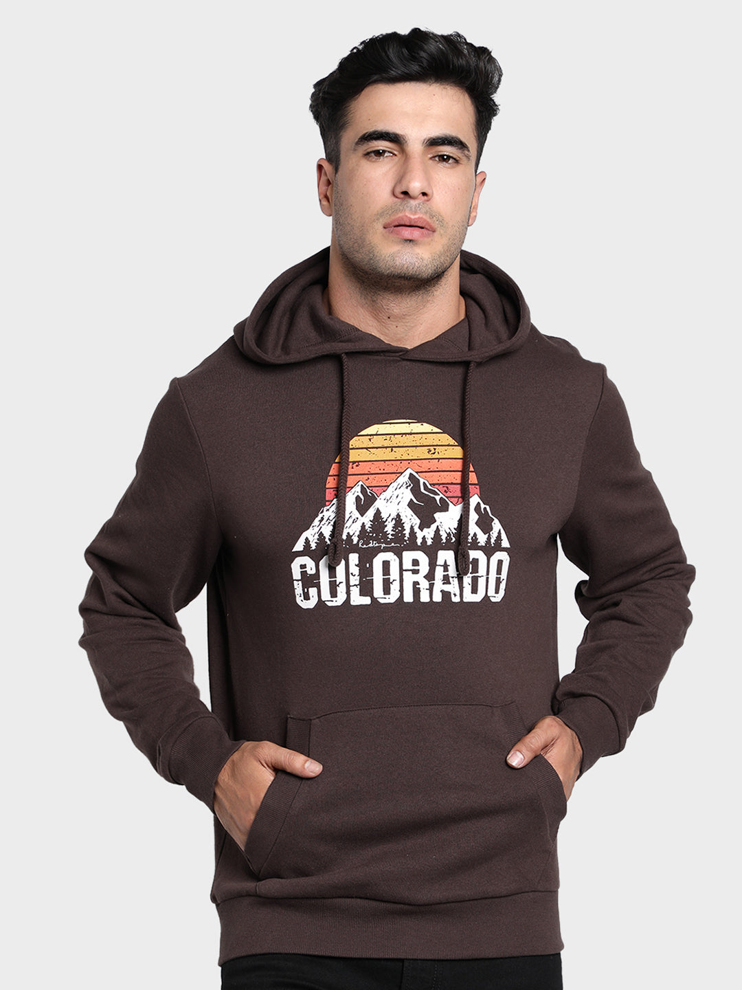 Red Tape Men's Brown Graphic Print Cotton Poly Fleece Hoodie Redtape