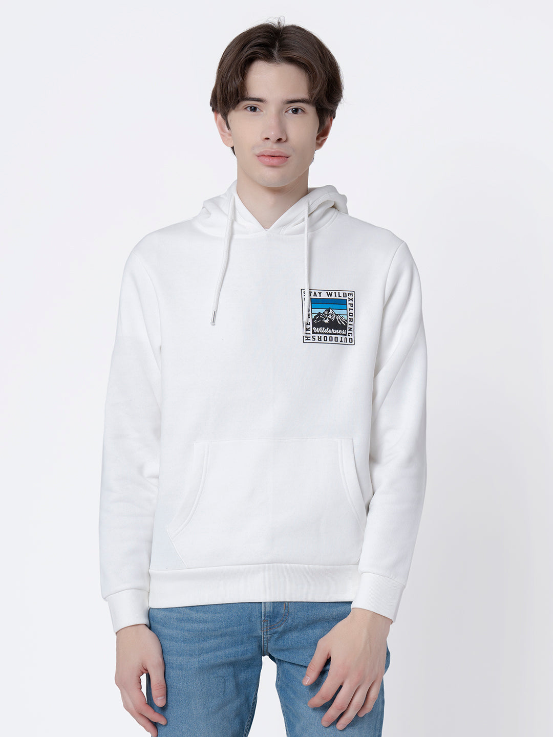 Red Tape Men's Off White Graphic Print Hoodie Redtape