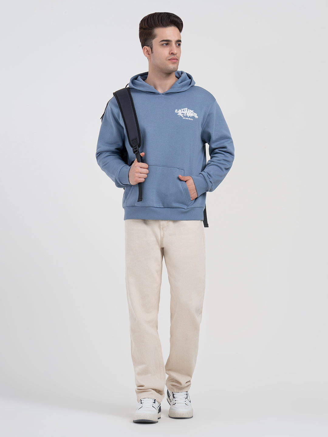 Red Tape Slate Blue Graphic Winter Hoodie for Men | Casual Winter