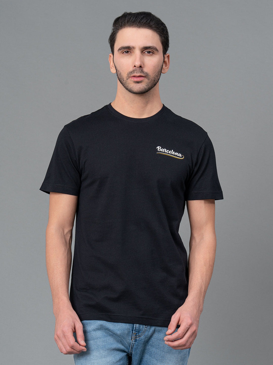Mens Casual Round Neck Black T-Shirt Redtape - Main Image