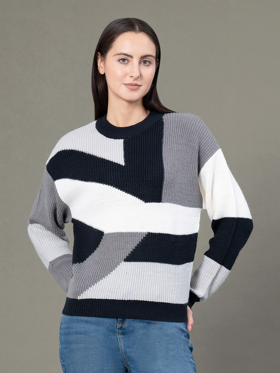 Round Neck Drop Shoulder Sweater for Women
