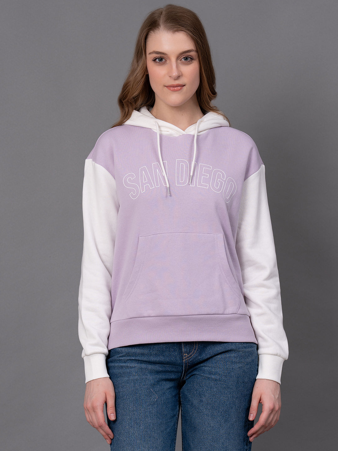 Lavender Cotton Poly Fleece Graphic Print Women's Hoodie Redtape