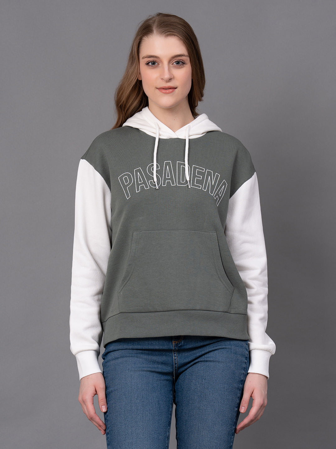 Olive Cotton Poly Fleece Graphic Print Women's Hoodie Redtape