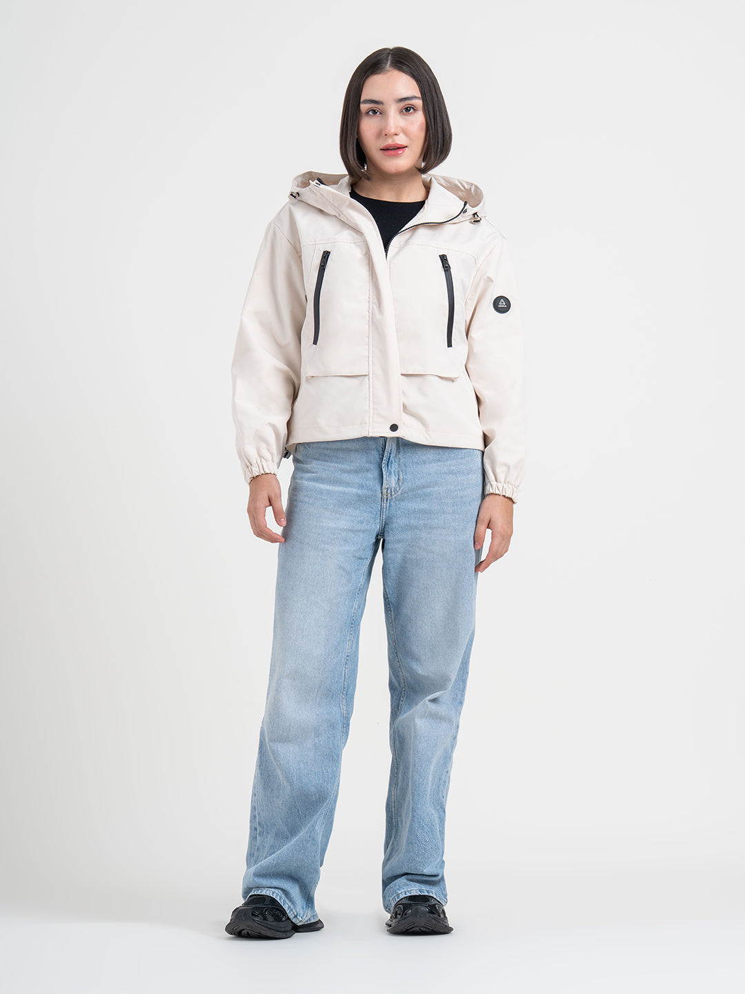 Red Tape Off-White Hooded Windcheater Jacket for Women