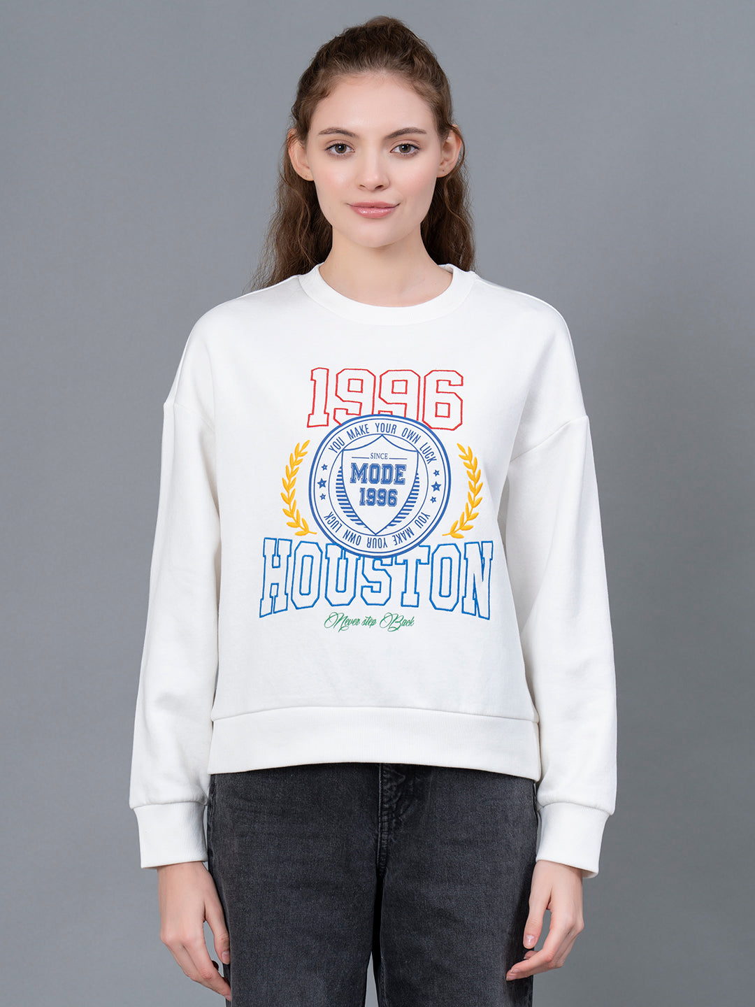 Off White Casual Sweatshirt for Women Redtape