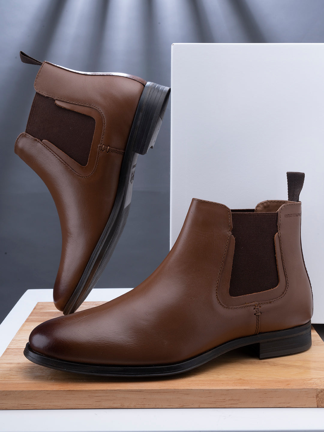 Men Tan Genuine Leather Ankle Length Boots Redtape