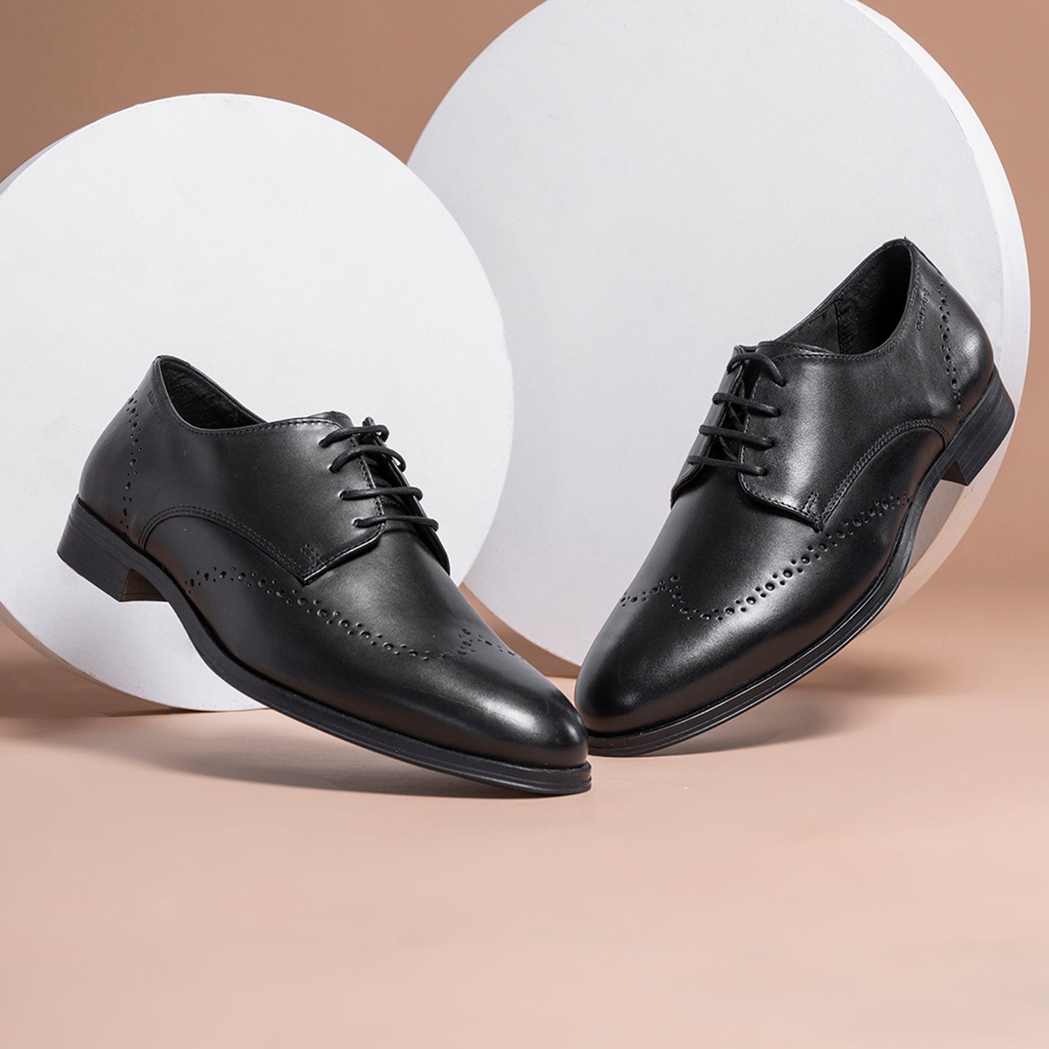 Red tape black leather formal shoes shops