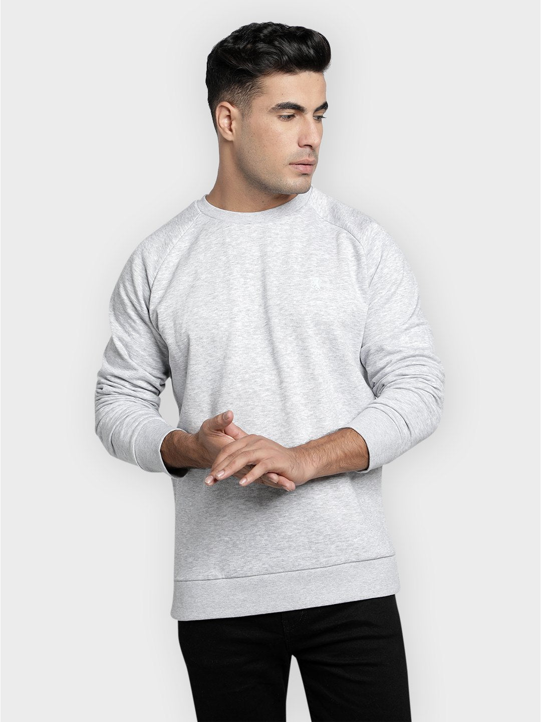 Red Tape Men's Light Grey Melange Solid Cotton Poly Fleece