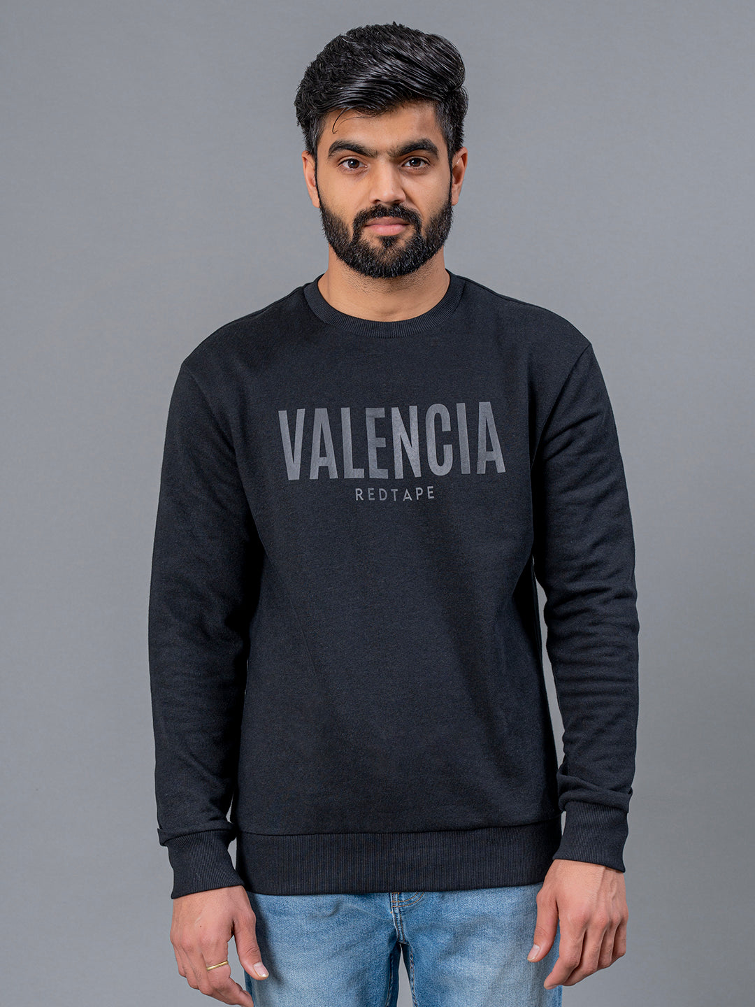 Red Tape Black Graphic Print Full Sleeve Cotton Polyester Fleece