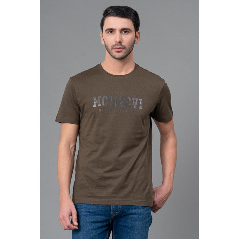 RedTape Mens Casual Round Neck Dark Olive T-Shirt | Comfortable Half S |  Redtape