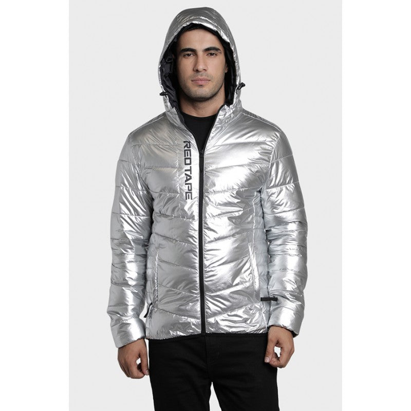 Men's Polyester Hooded Silver Jacket Redtape