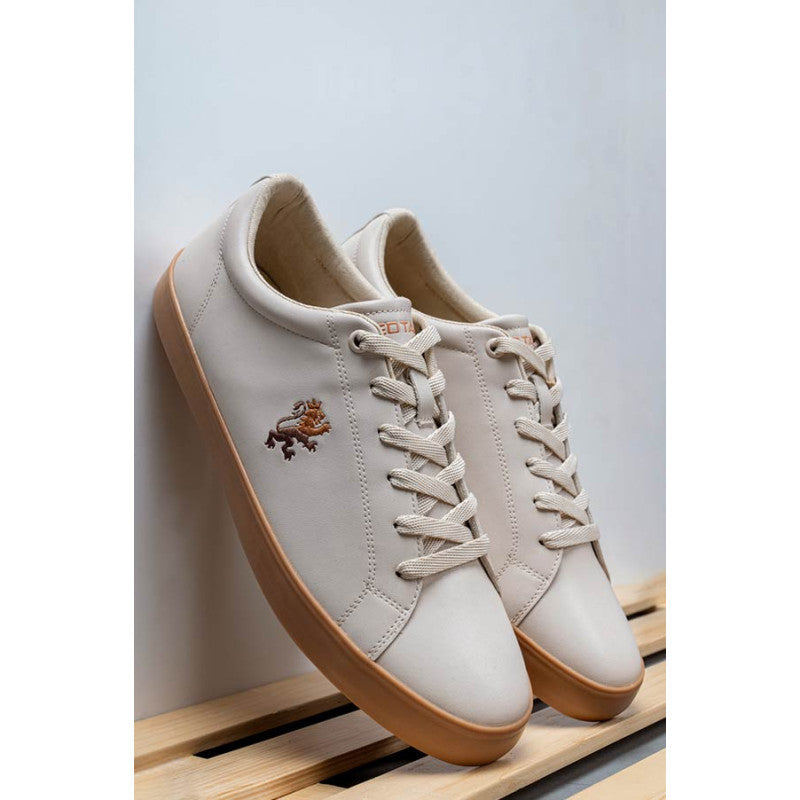 Men's Low-Top Casual Sneakers- Lace-Up Beige Sneakers Redtape