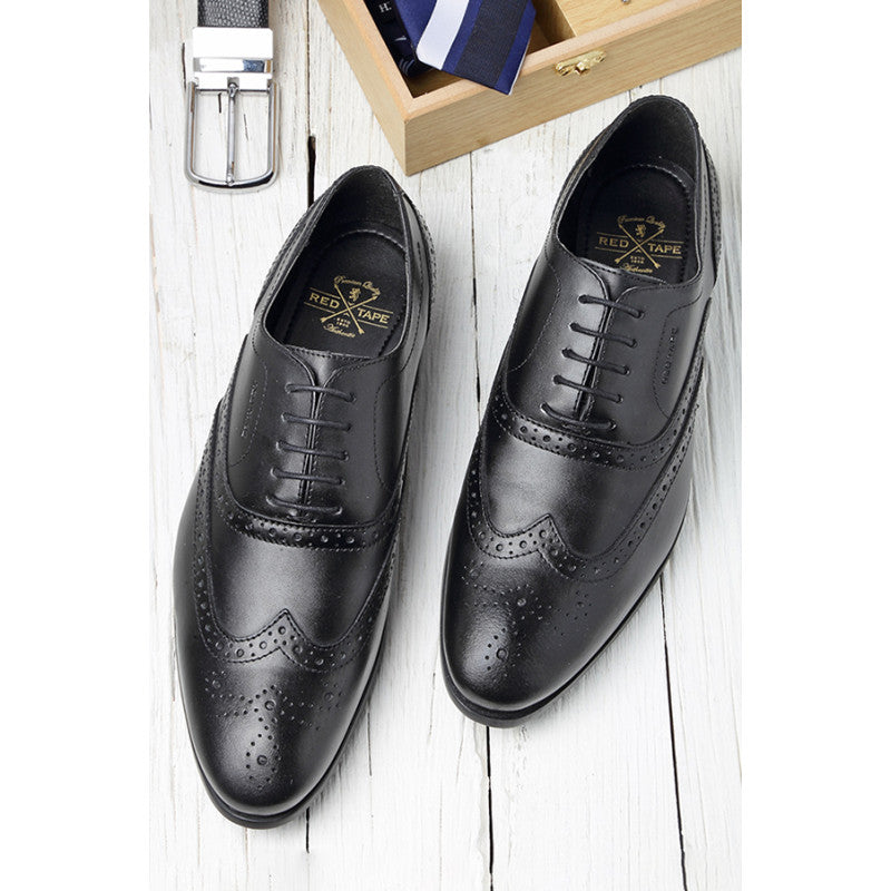 Men's Black Brogue Shoes Redtape - Main Image