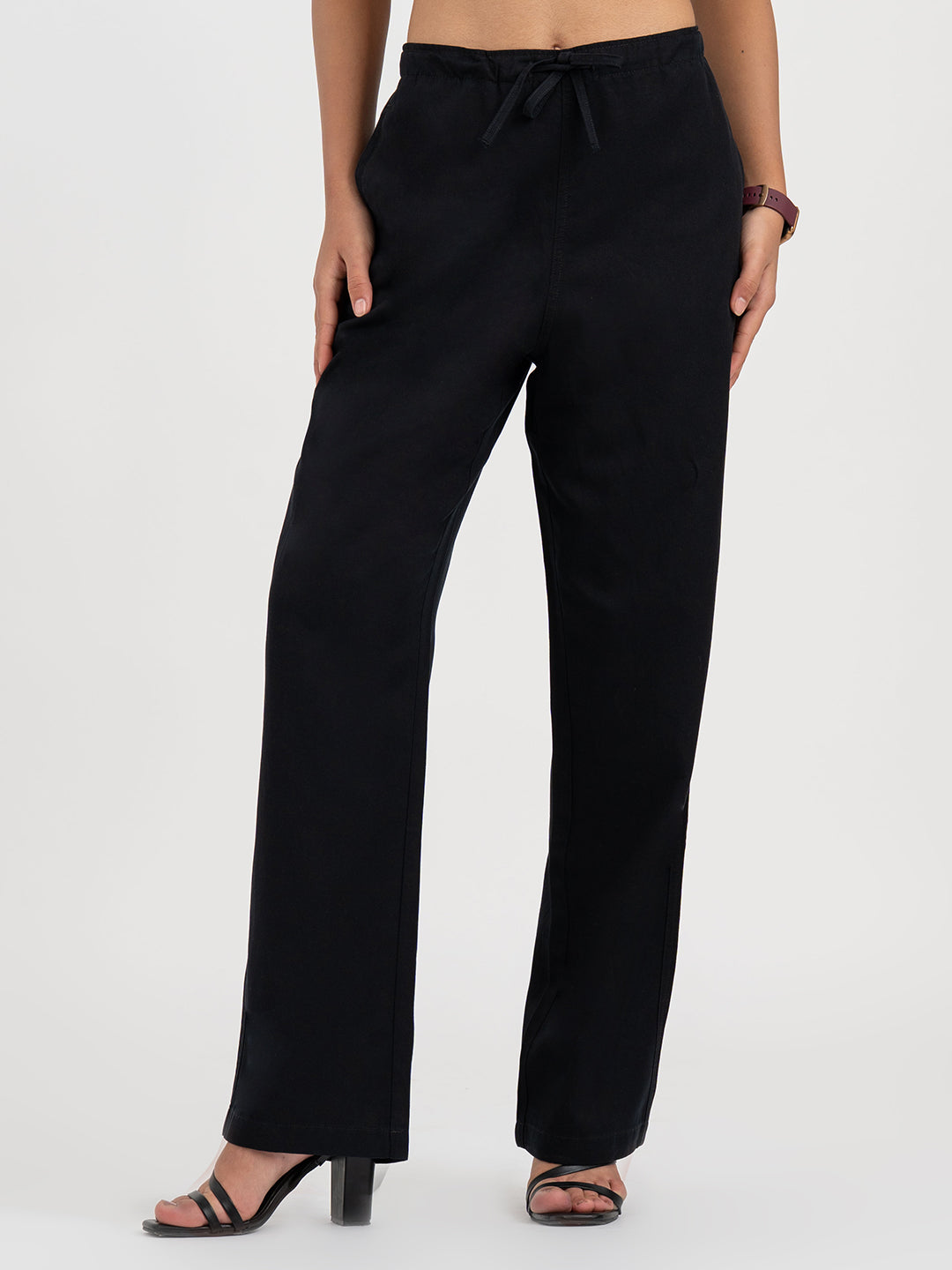 Pants for Women in Black | Solid Comfort Fit Pants - 26 / Black / 40x30x2