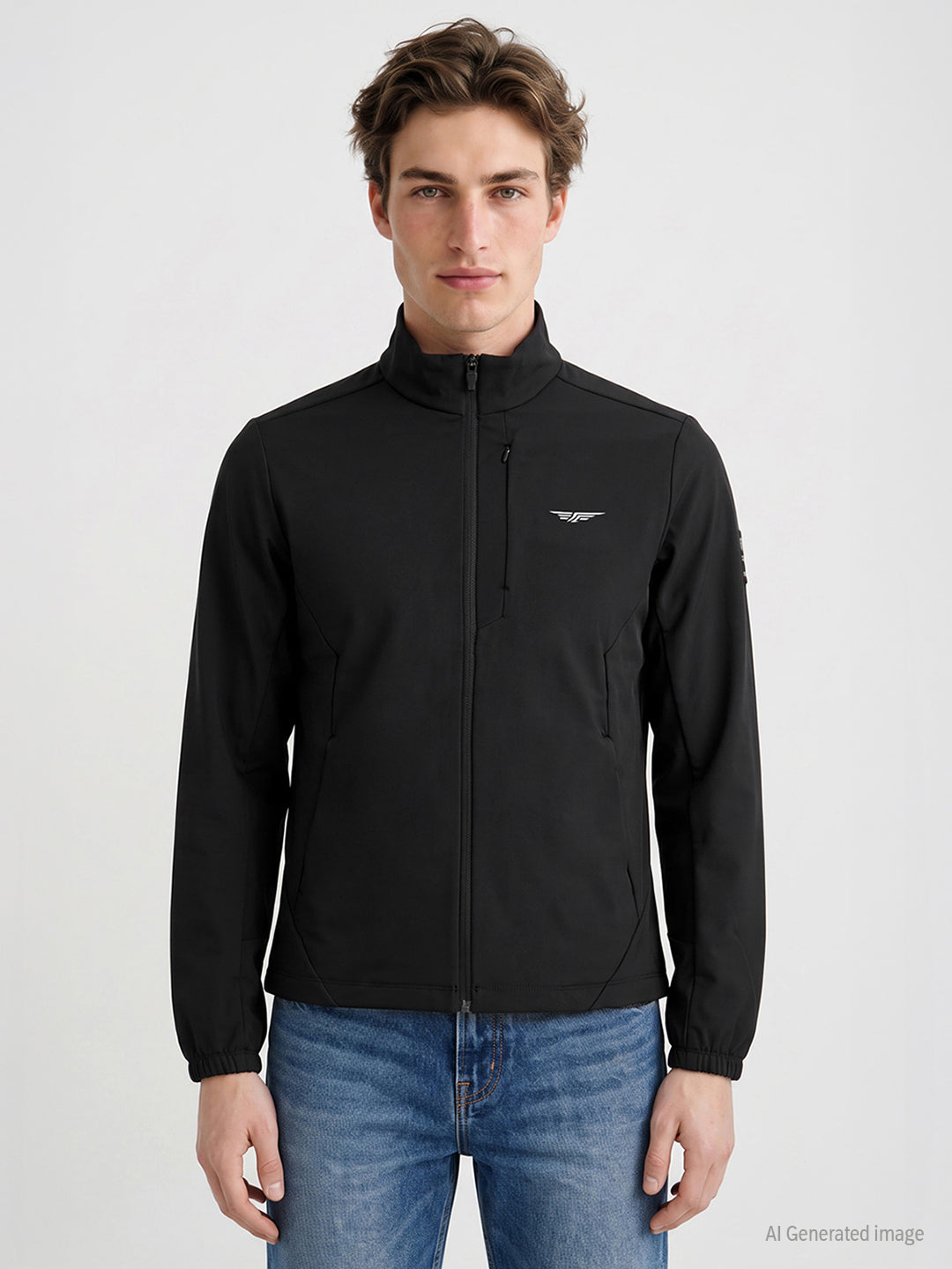 Jackets for Men in Black | Solid Regular Fit Jacket with Functional Pockets