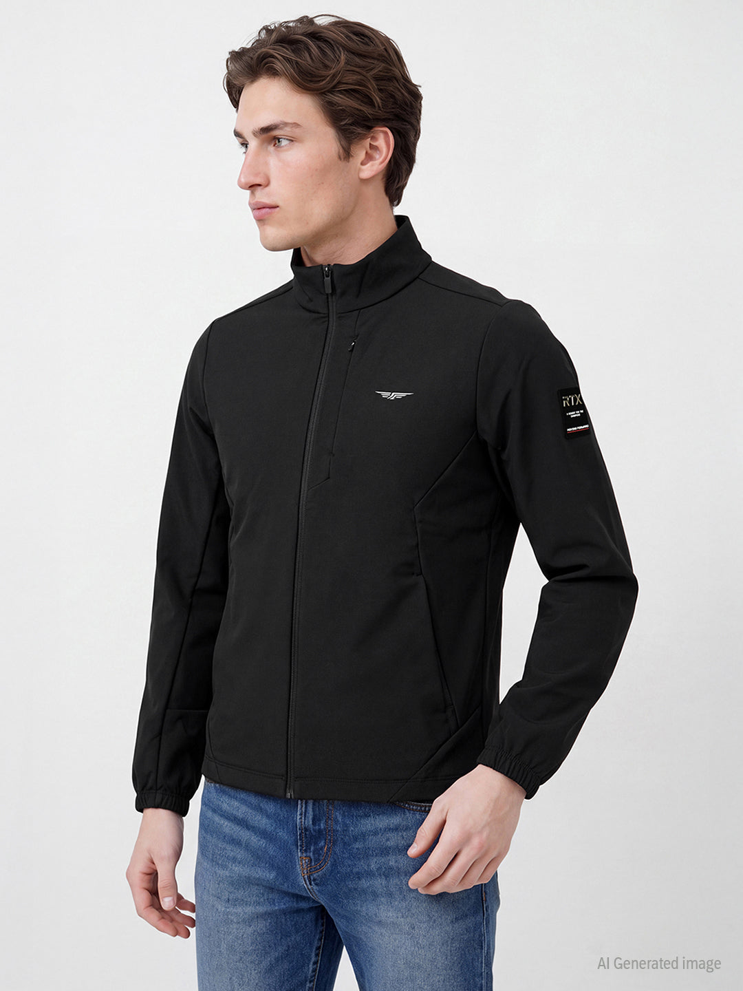 Jackets for Men in Black | Solid Regular Fit Jacket with Functional Pockets
