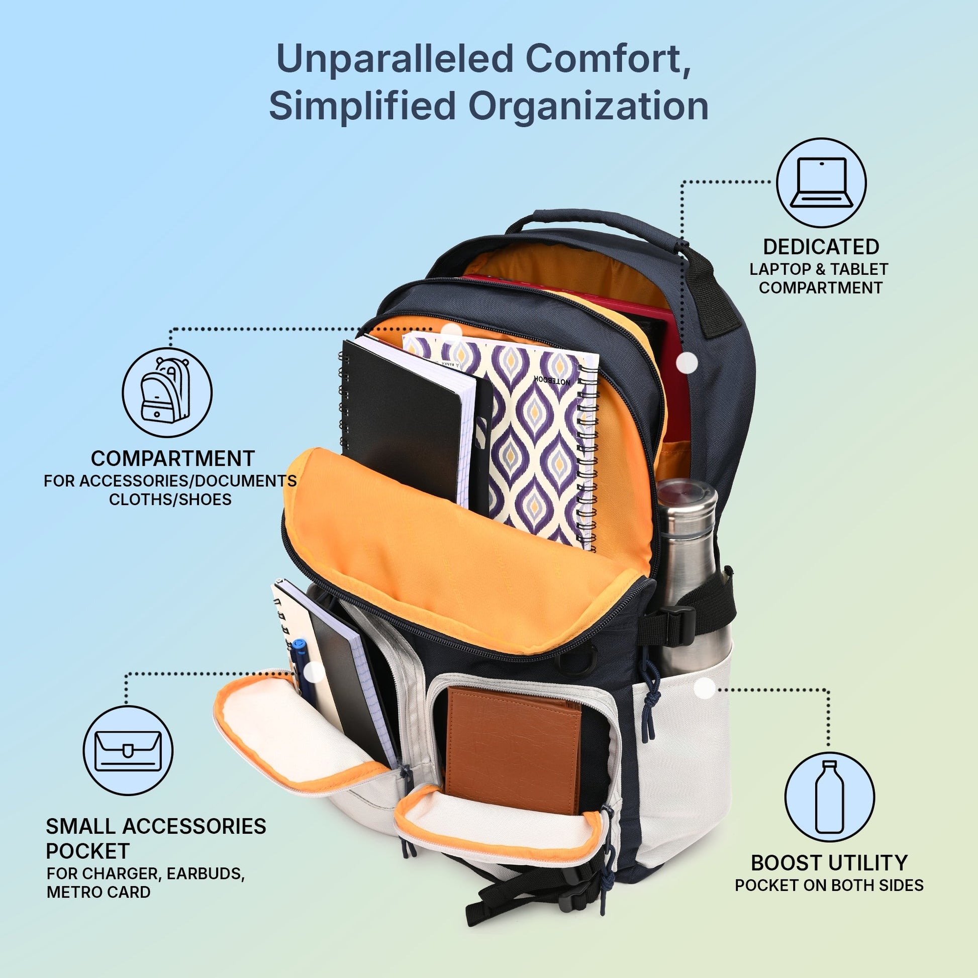 boys backpack with dedicated laptop compartment Navy Beige Unisex 23L Polyester Laptop Backpack – Redtape