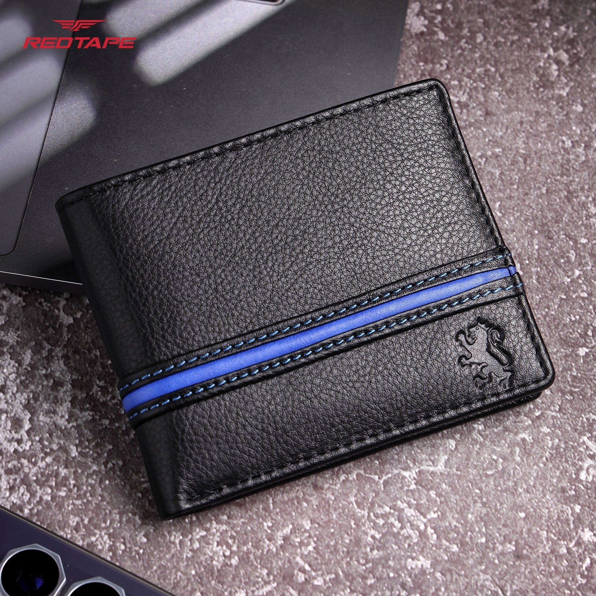 Black Navy Blue Genuine Leather Wallet for Men
