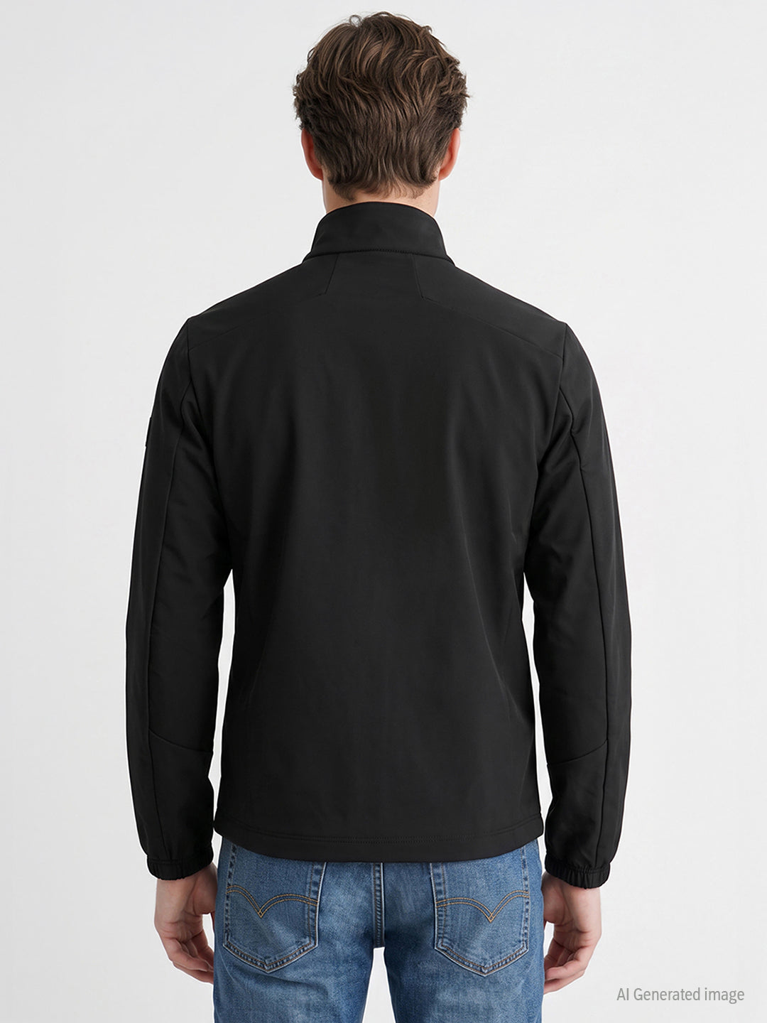 Jackets for Men in Black | Solid Regular Fit Jacket with Functional Pockets