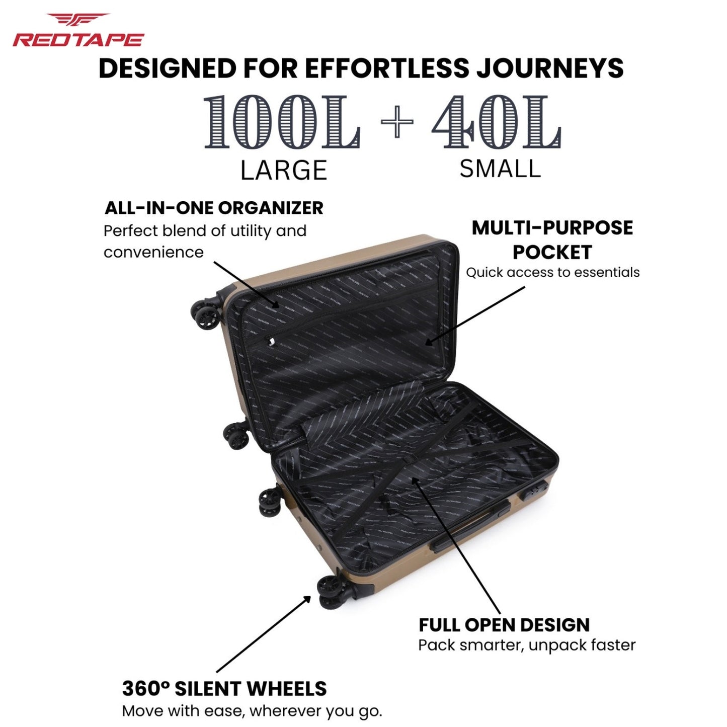 Brown 8 Wheels Trolley Bag Set of 2 (Large + Cabin)