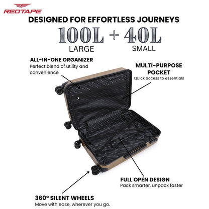 Brown 8 Wheels Trolley Bag Set of 2 (Large + Cabin)