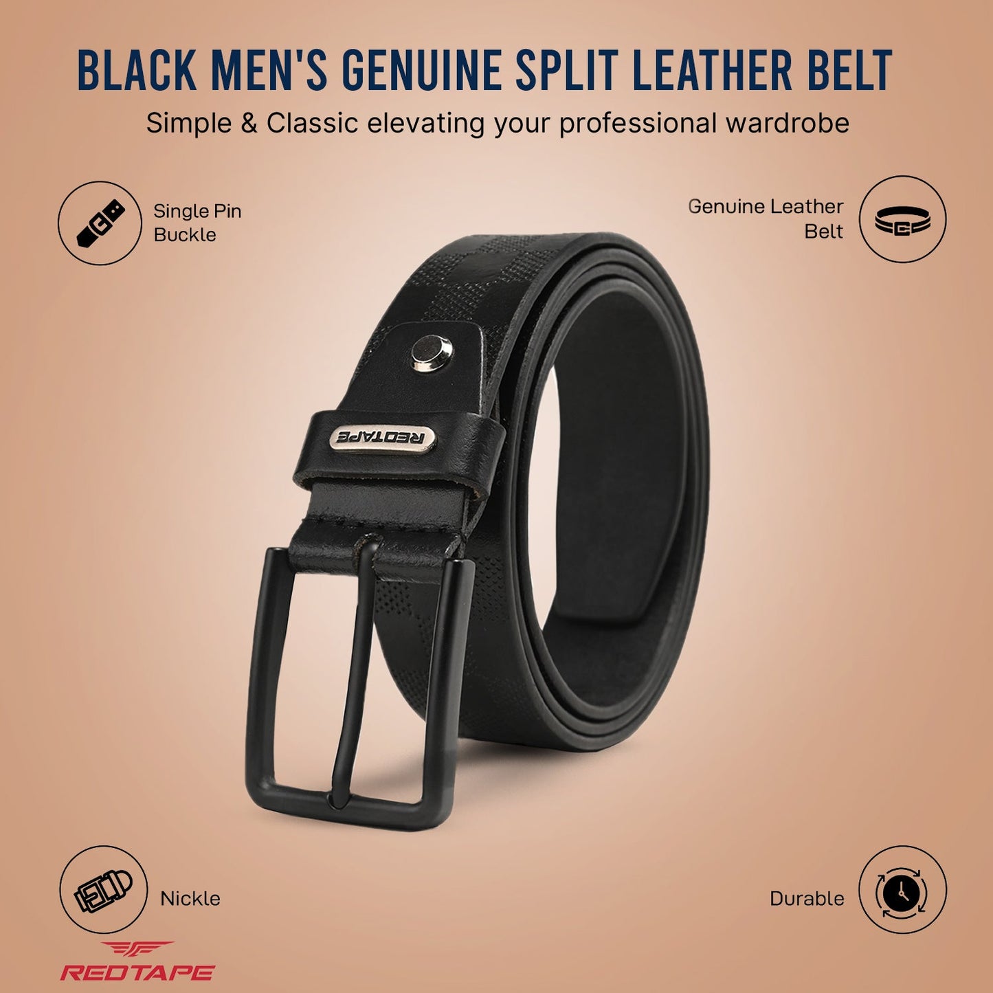 Black Men's Genuine Split Leather Belt