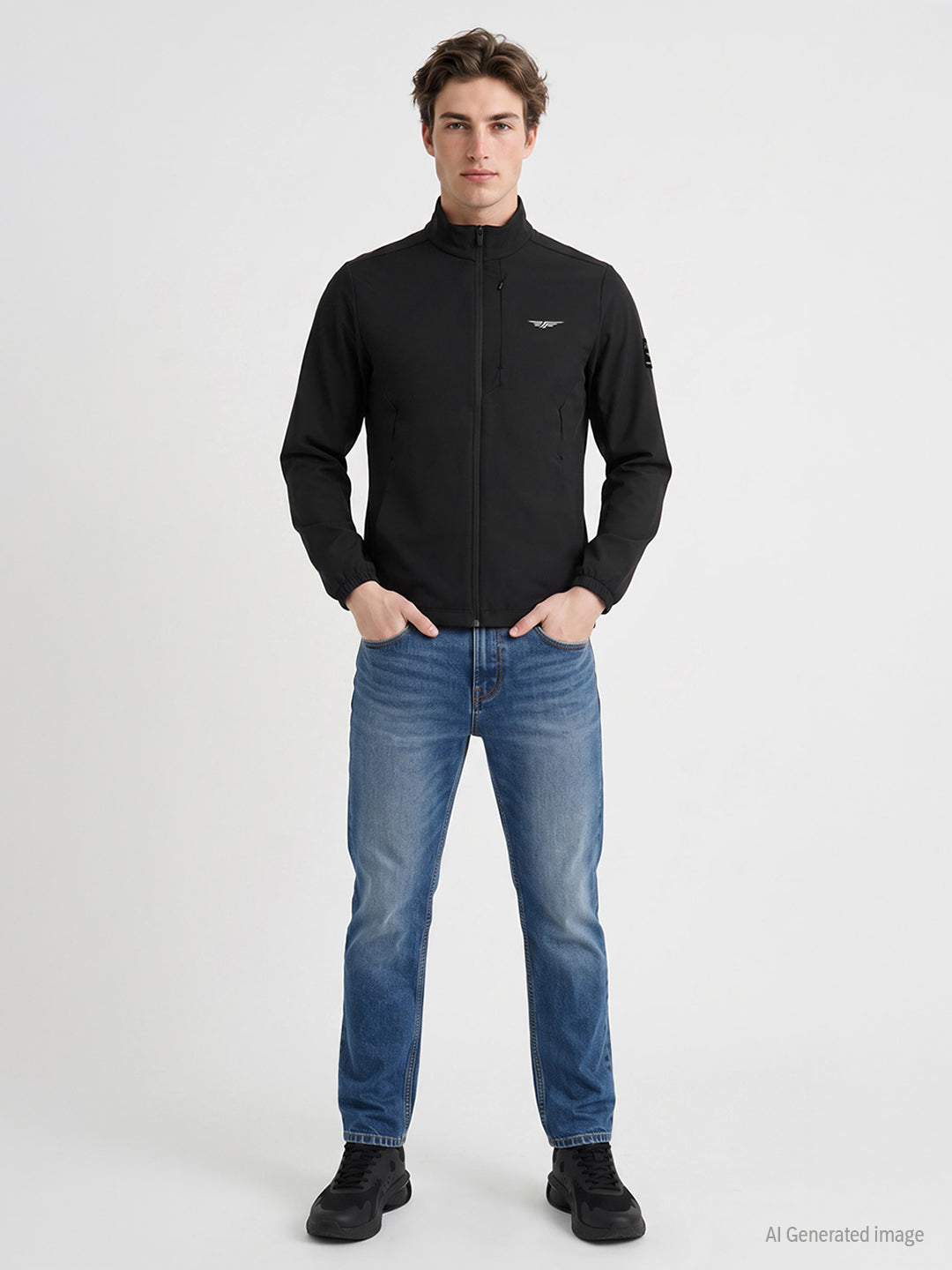 Jackets for Men in Black | Solid Regular Fit Jacket with Functional Pockets