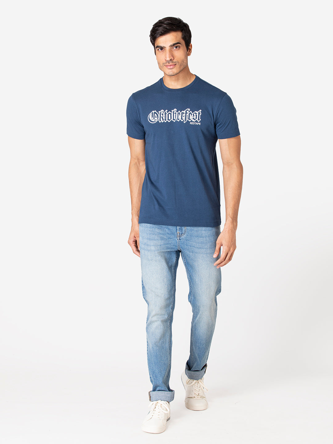 T-Shirt for Men in Midnight Blue | Cotton Round Neck Printed T Shirt
