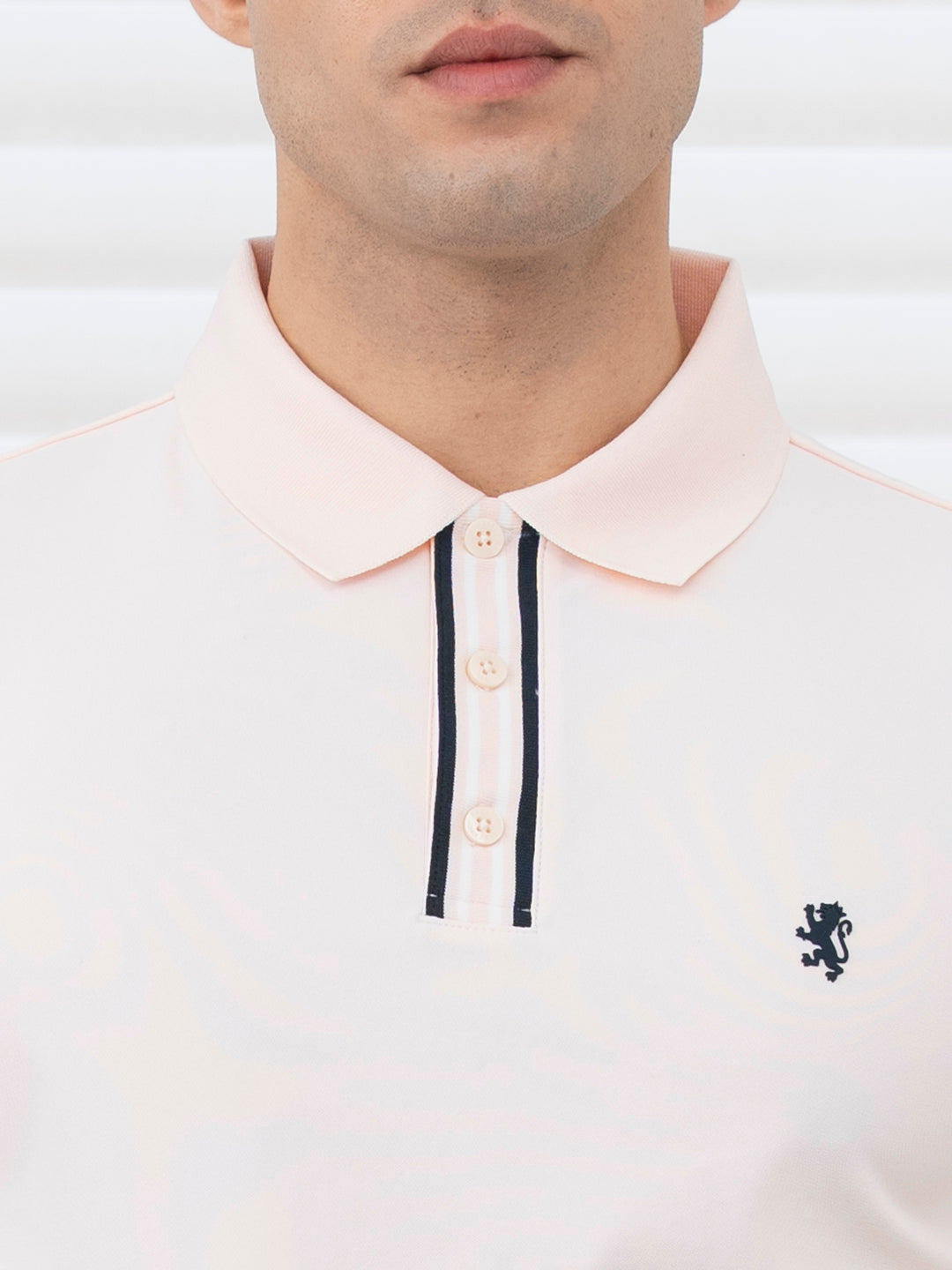 T Shirts for Men in Pastel Pink | Jacquard Placket Polo T Shirt