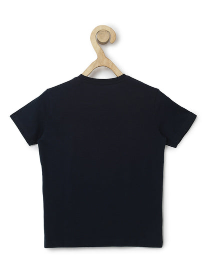 Boys Navy Printed Pure Cotton T-Shirt
