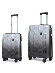 Unisex Silver Black Polycarbonate 360-Degree 8 Wheel Set of 2 Medium & Cabin Trolley Bags