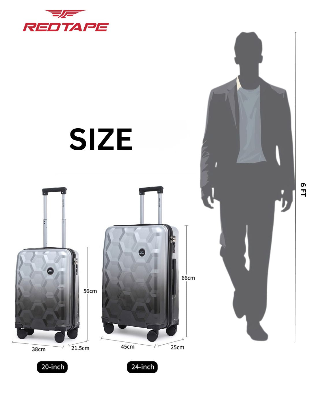 Unisex Silver Black Polycarbonate 360-Degree 8 Wheel Set of 2 Medium & Cabin Trolley Bags
